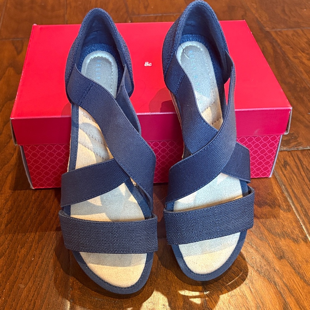 Kelly & Katie Navy Strappy Wedge Sandals